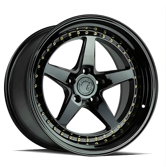 Aodhan DS05 18X9.5 5X4.5 ET22 GLOSS BLK GLD RIVETS