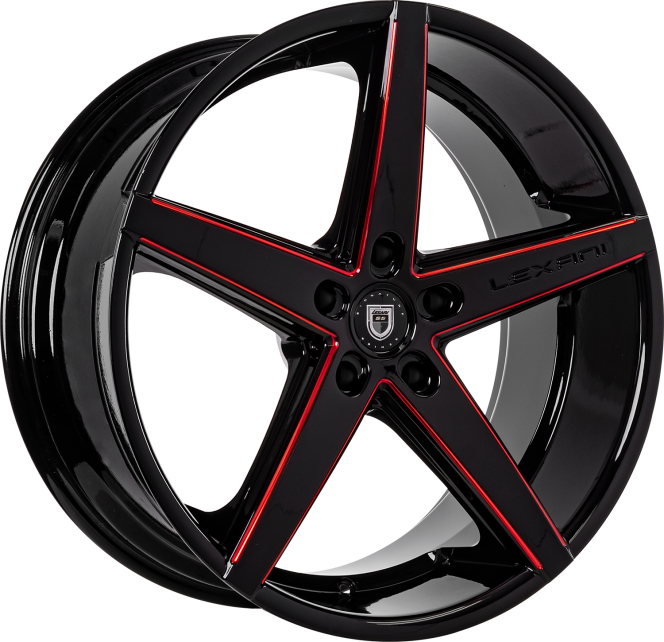 Lexani R-4 20X10 5X115 15MM 74.1 Gloss Black Red Milled