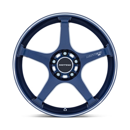Motegi Battle V 18X9.5 5X4.5 72 +25 BLUE MACHINED LIP
