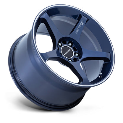 Motegi Battle V 18X9.5 5X4.5 72 +25 BLUE MACHINED LIP