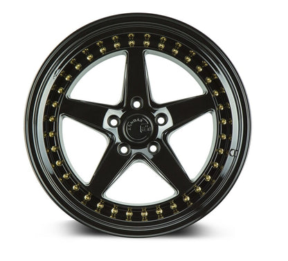 Aodhan DS05 18X9.5 5X4.5 ET22 GLOSS BLK GLD RIVETS