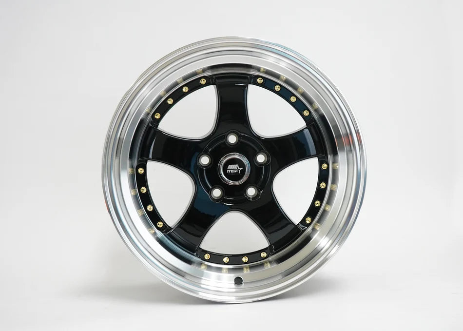 MST Wheels MT07 17X9 20mm 5X100 73.1 Black w/Machined Lip Gold Rivets