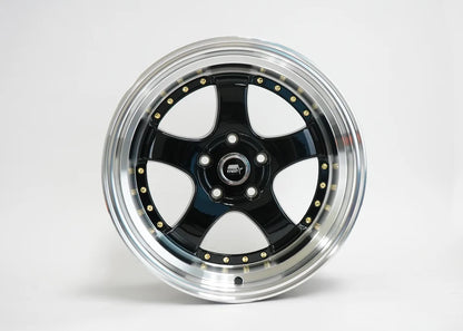MST Wheels MT07 17X9 20mm 5X100 73.1 Black w/Machined Lip Gold Rivets