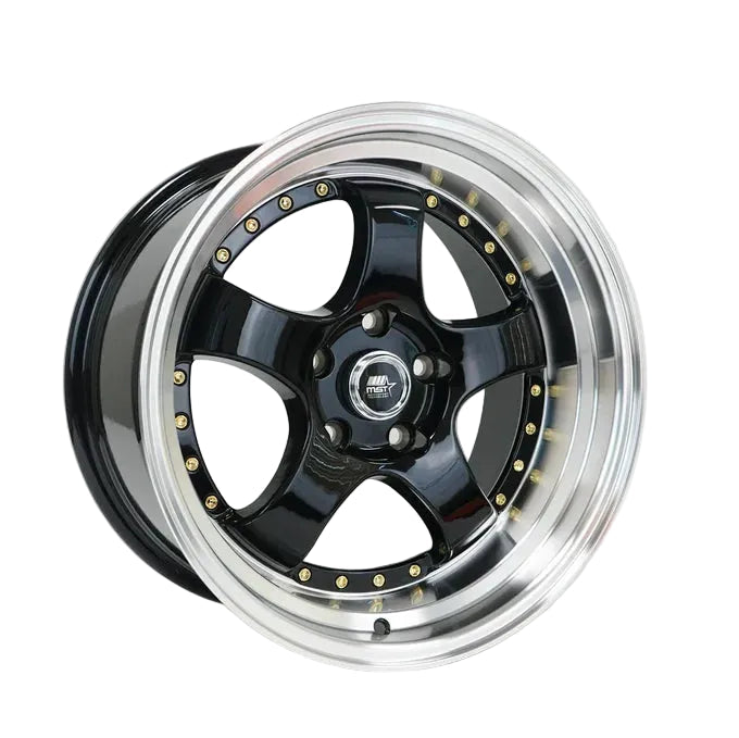 MST Wheels MT07 17X9 20mm 5X100 73.1 Black w/Machined Lip Gold Rivets