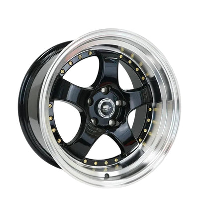 MST Wheels MT07 17X9 20mm 5X100 73.1 Black w/Machined Lip Gold Rivets