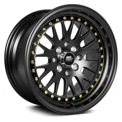 MST Wheels MT10 15X8 25mm 4X100/4X114.3 73.1 M-BLK w/GOLD RVTS