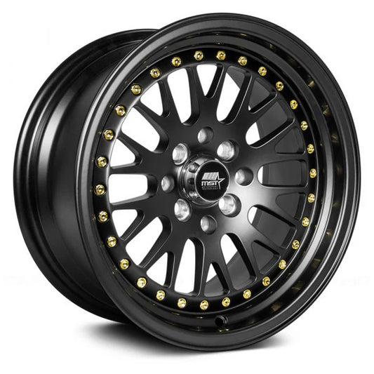 MST Wheels MT10 15X8 25mm 4X100/4X114.3 73.1 M-BLK w/GOLD RVTS